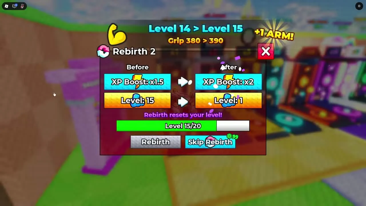 Rebirth confirmation comparing XP bonus and level reset