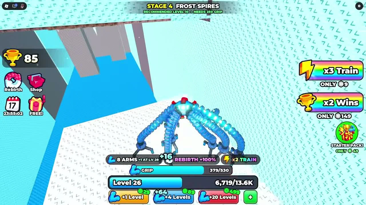Current and maximum grip displayed during a climb